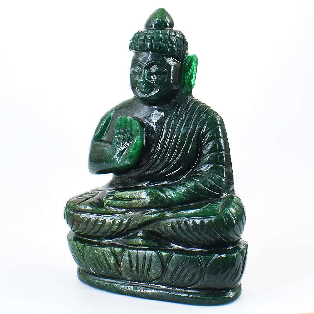 gemsmore:Amazing Artisian Carved Green Jade Lord Buddha Idol