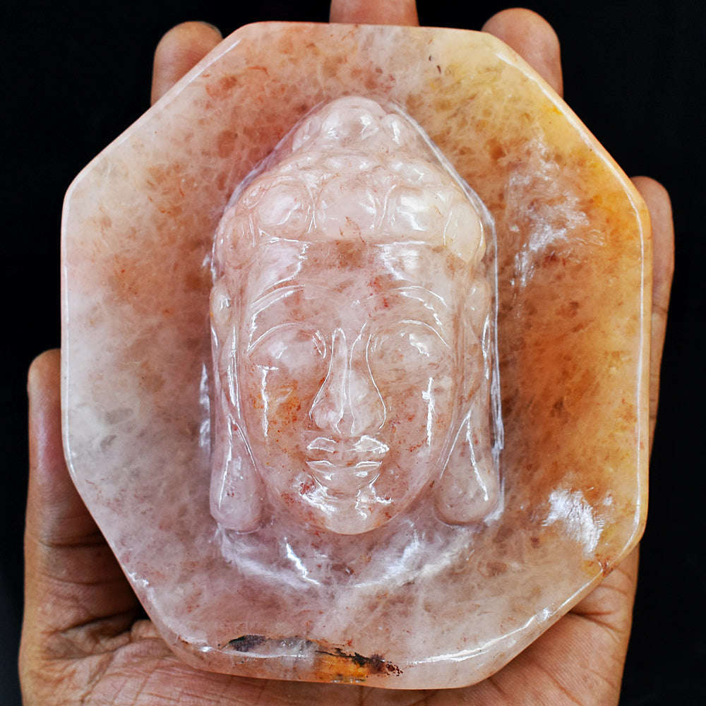 gemsmore:Amazing  Aventurine Hand Carved Genuine Crystal Gemstone Carving  Buddha Head