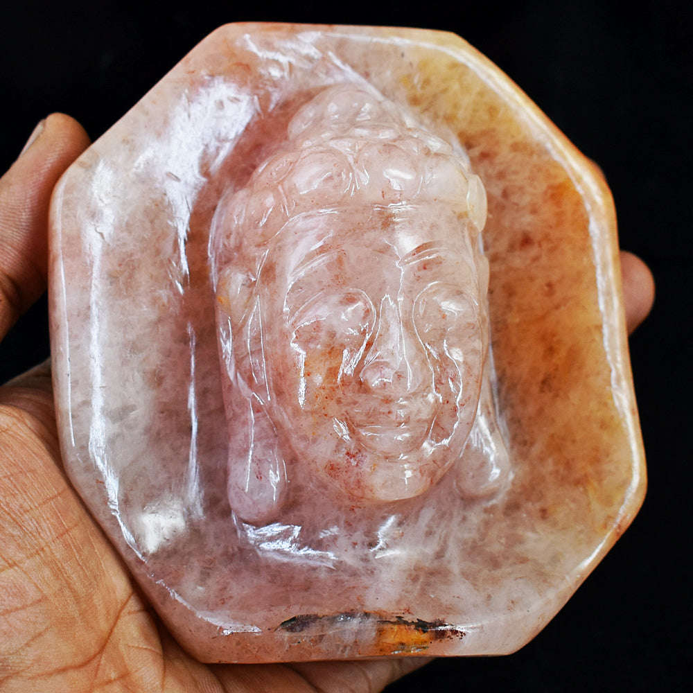gemsmore:Amazing  Aventurine Hand Carved Genuine Crystal Gemstone Carving  Buddha Head
