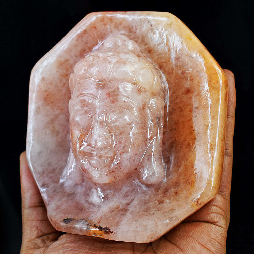 gemsmore:Amazing  Aventurine Hand Carved Genuine Crystal Gemstone Carving  Buddha Head