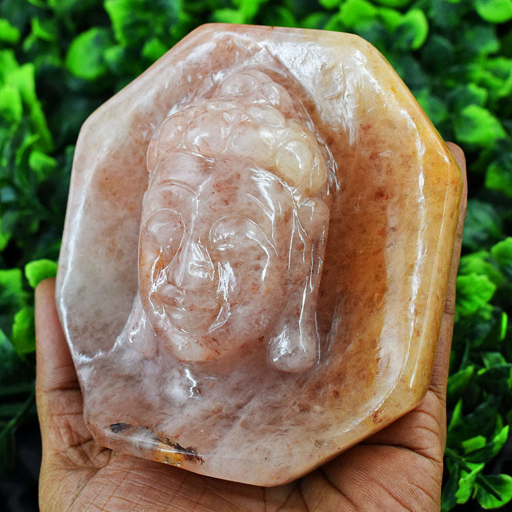 gemsmore:Amazing  Aventurine Hand Carved Genuine Crystal Gemstone Carving  Buddha Head