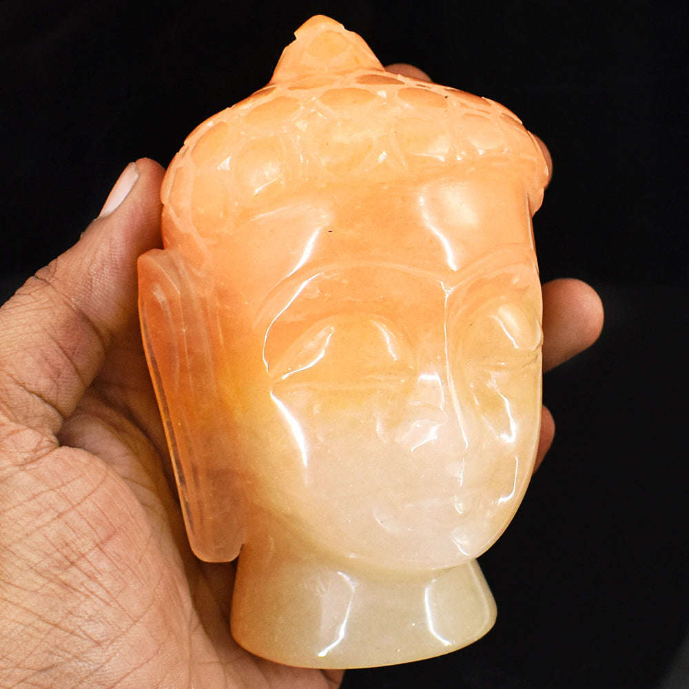 gemsmore:Amazing Aventurine  Hand Carved Genuine Crystal Gemstone Carving Buddha Head