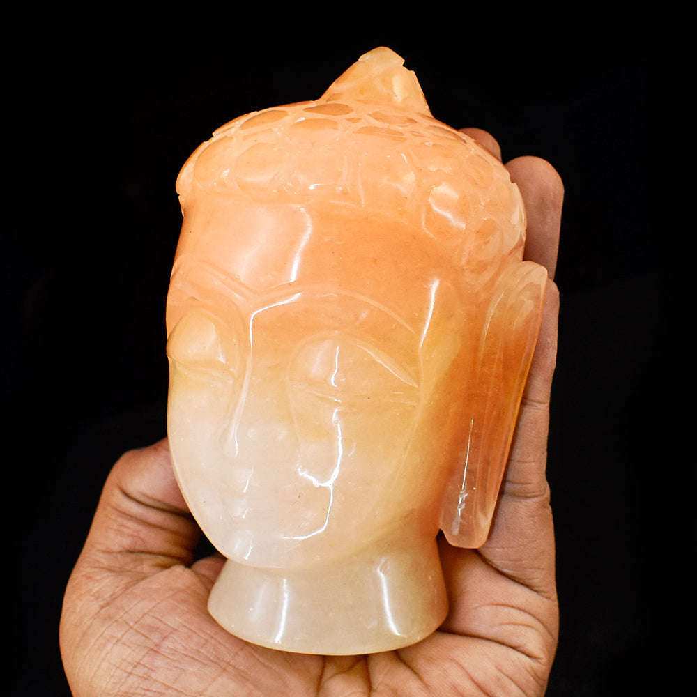 gemsmore:Amazing Aventurine  Hand Carved Genuine Crystal Gemstone Carving Buddha Head