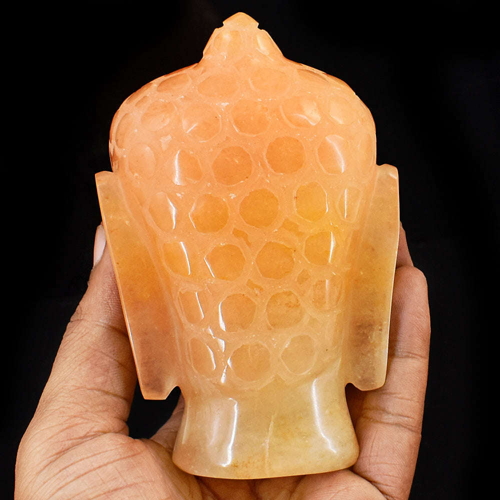 gemsmore:Amazing Aventurine  Hand Carved Genuine Crystal Gemstone Carving Buddha Head