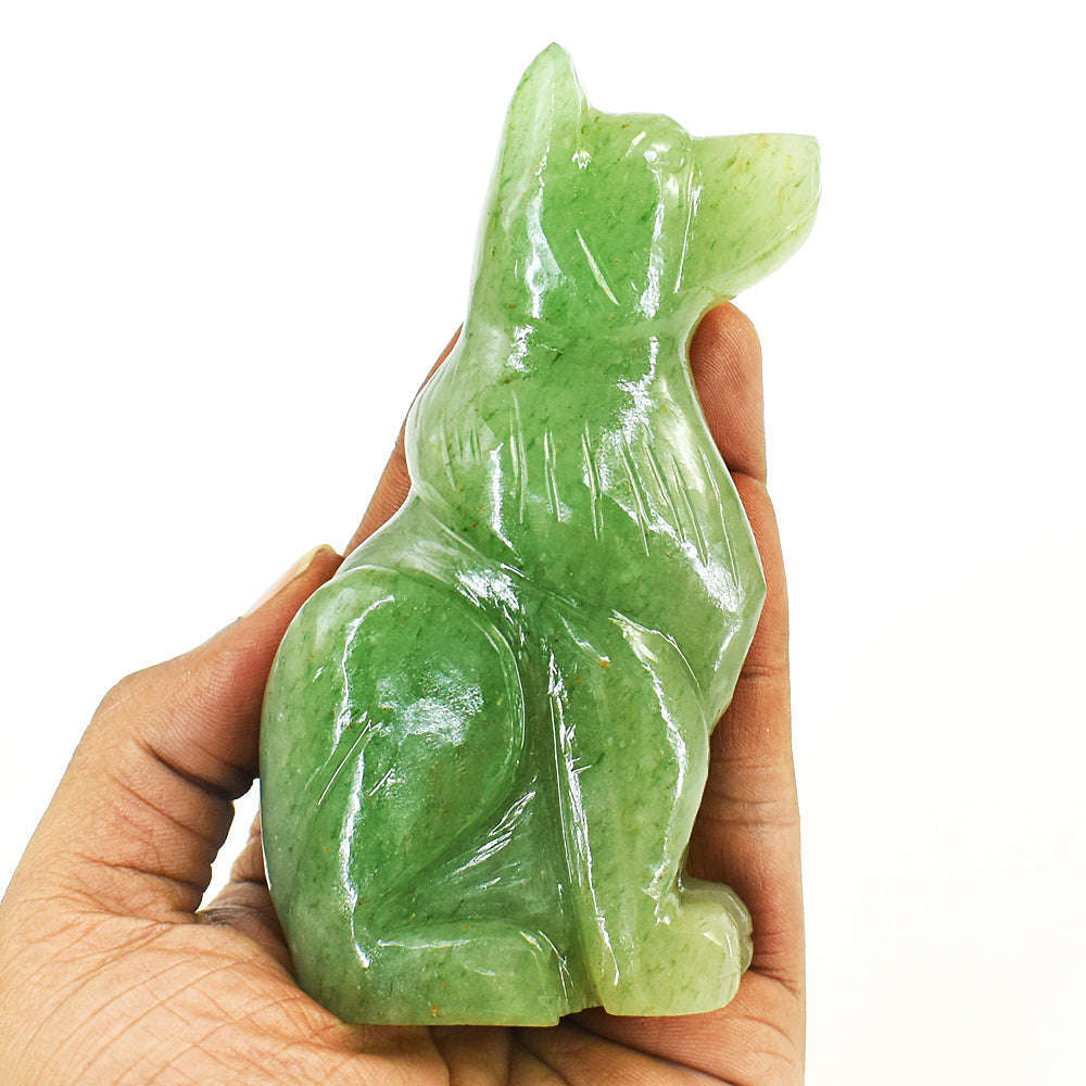 gemsmore:Amazing Aventurine Hand Carved Genuine Crystal Gemstone Carving Dog