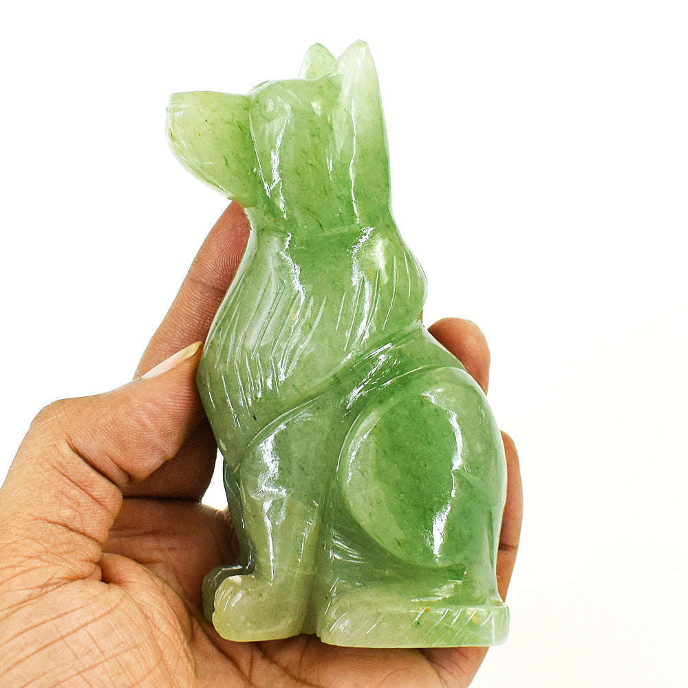 gemsmore:Amazing Aventurine Hand Carved Genuine Crystal Gemstone Carving Dog