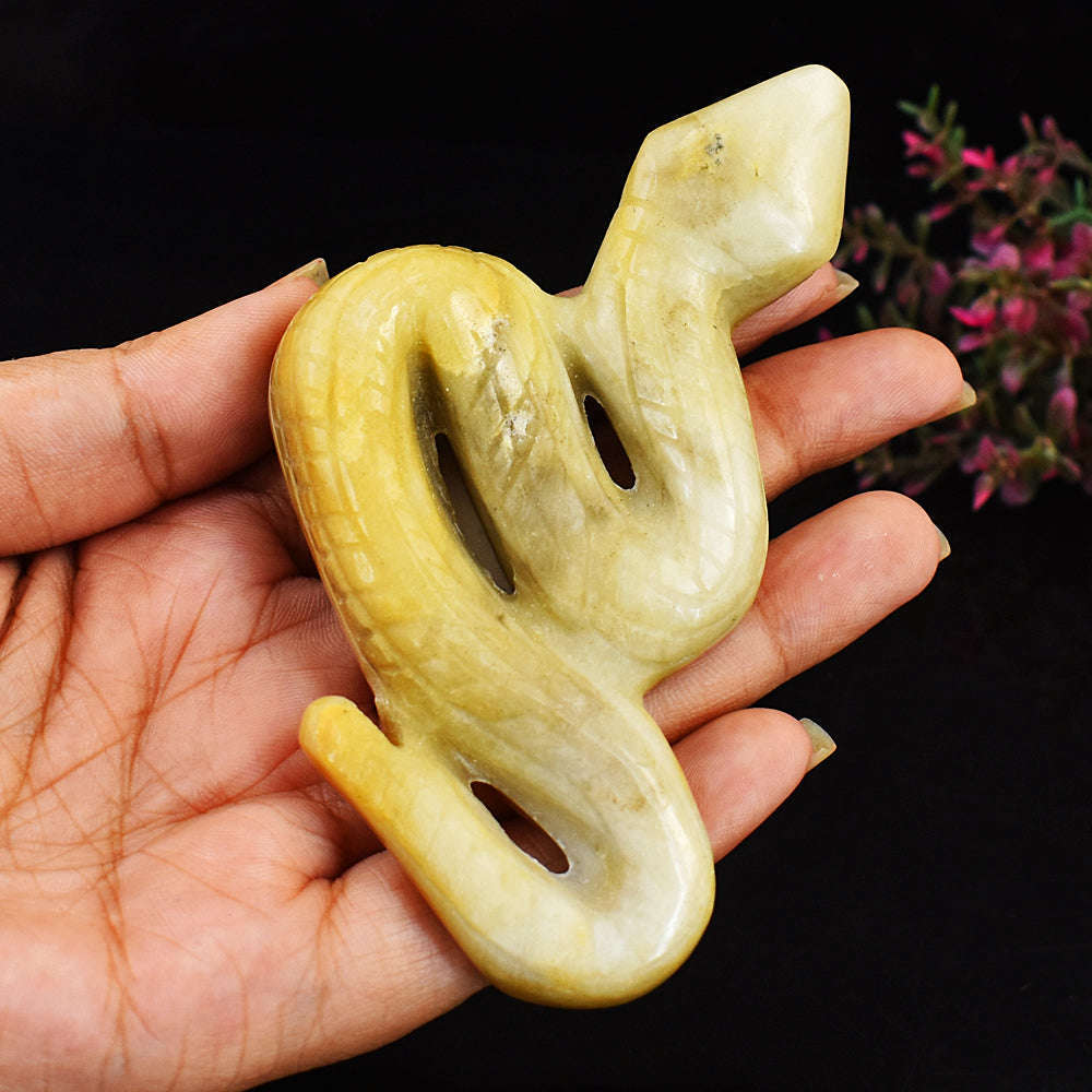 gemsmore:Amazing Aventurine Hand Carved Genuine Crystal Gemstone Carving Snake