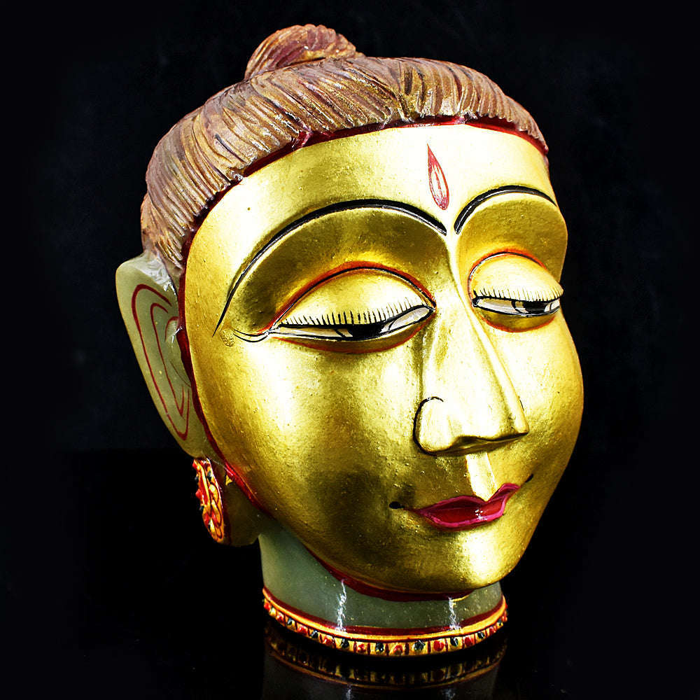 gemsmore:Amazing Aventurine Painted Enamel Work Carved Buddha Head