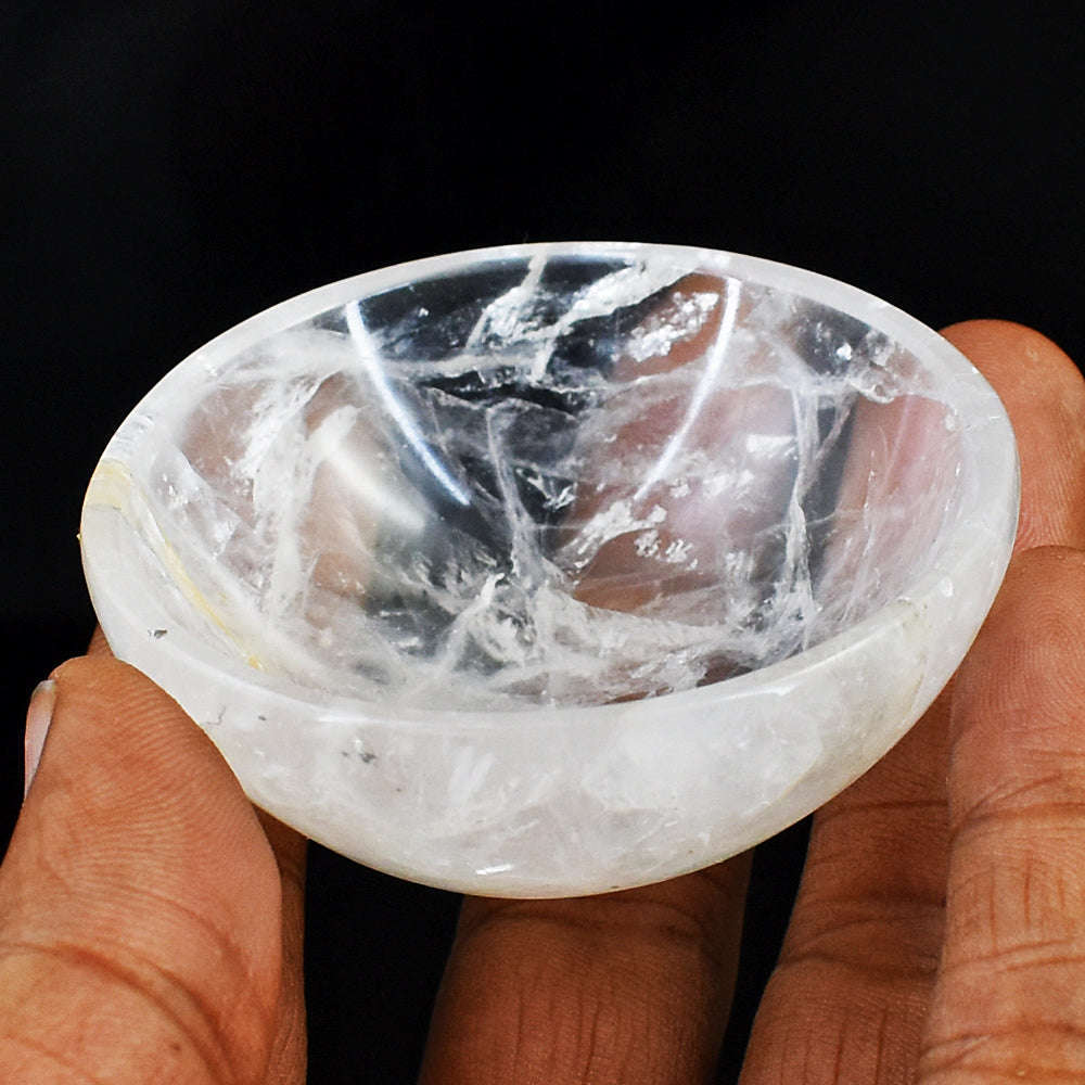 gemsmore:Amazing Beautiful White Quartz Hand Carved Genuine Crystal Gemstone Carving Bowl