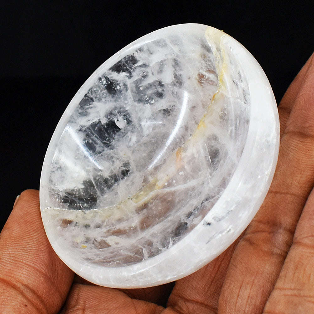 gemsmore:Amazing Beautiful White Quartz Hand Carved Genuine Crystal Gemstone Carving Bowl