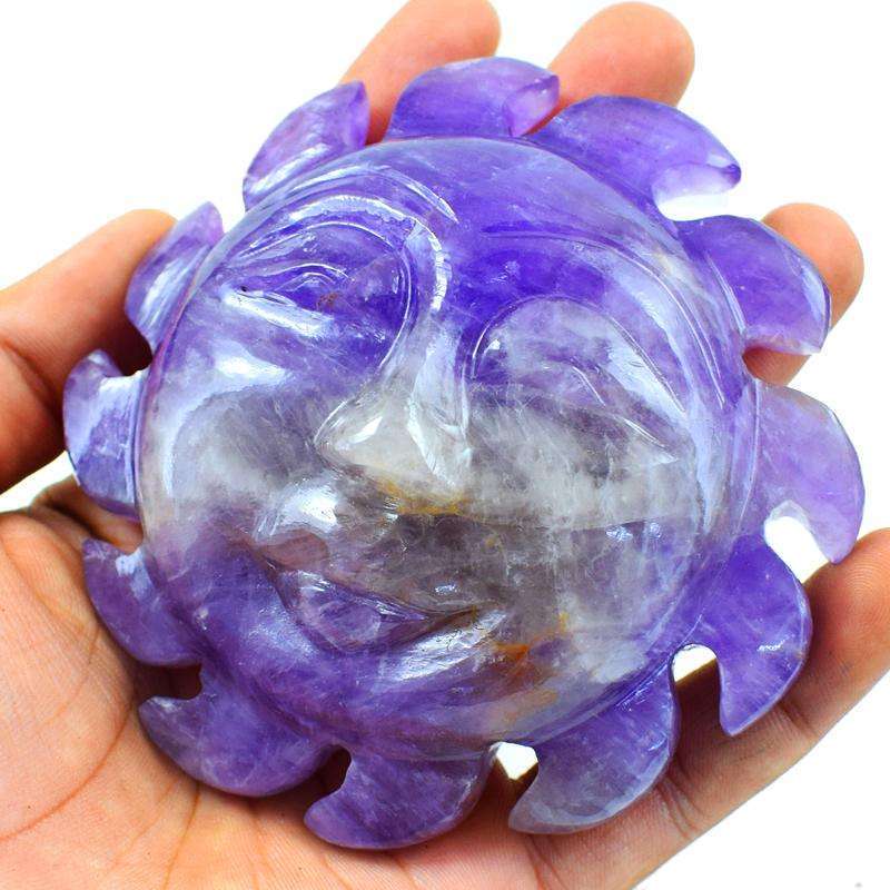 gemsmore:Amazing Bi-Color Amethyst Carved Sun Face