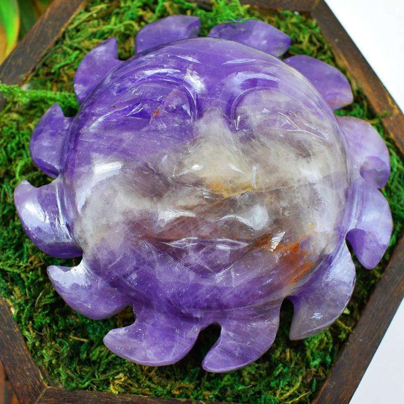 gemsmore:Amazing Bi-Color Amethyst Carved Sun Face