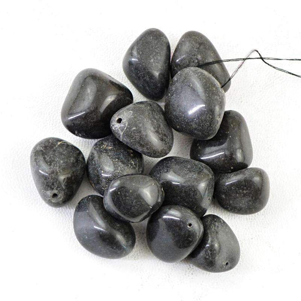 gemsmore:Amazing Black Obsidian Beads Lot - Natural Drilled