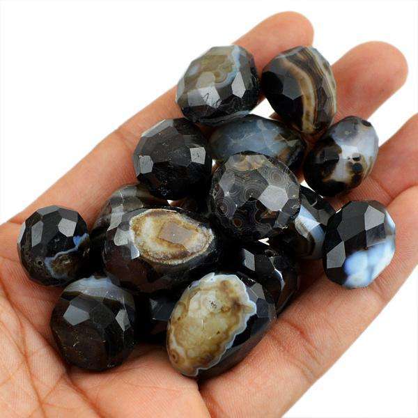 gemsmore:Amazing Black Onyx Beads Lot Natural Untreated Drilled