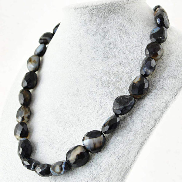 gemsmore:Amazing Black Onyx Necklace Natural Single Strand Faceted Beads