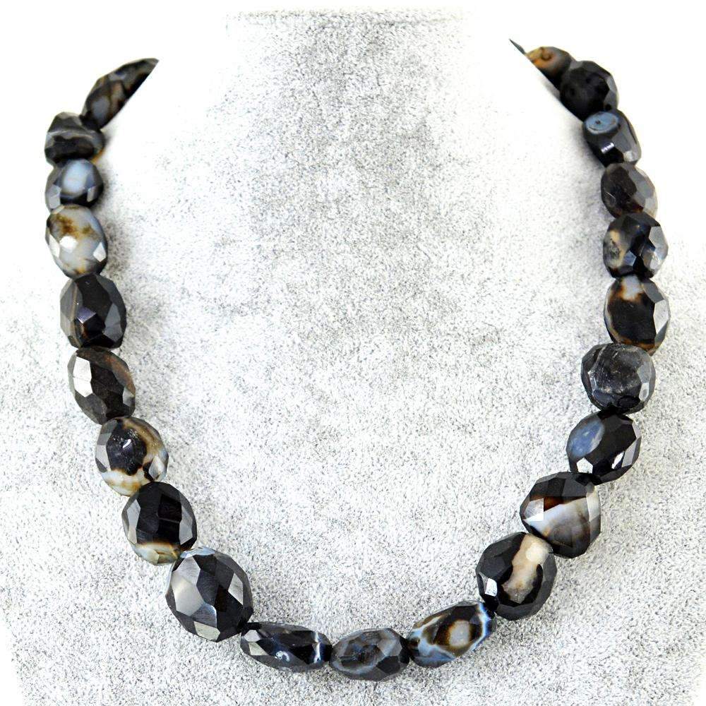 gemsmore:Amazing Black Onyx Necklace Natural Single Strand Faceted Beads