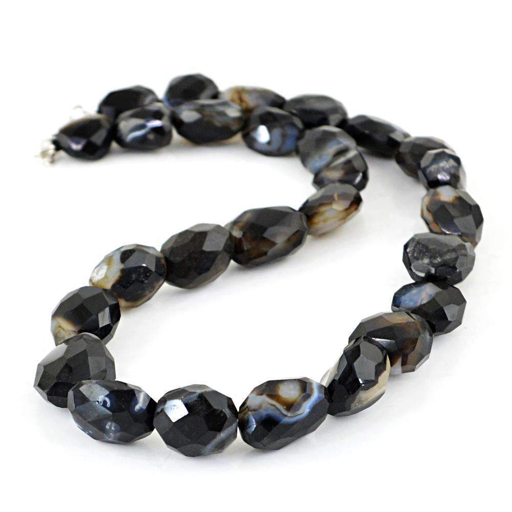 gemsmore:Amazing Black Onyx Necklace Natural Single Strand Faceted Beads