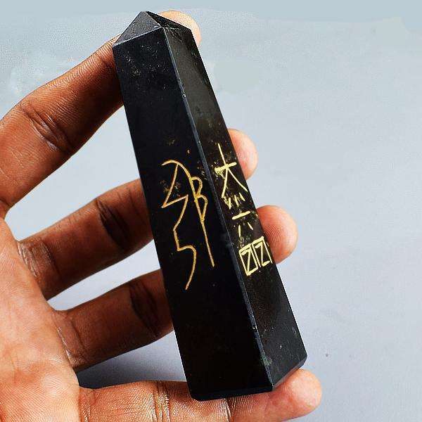 gemsmore:Amazing Black Spinel Carved Healing Point Symbol