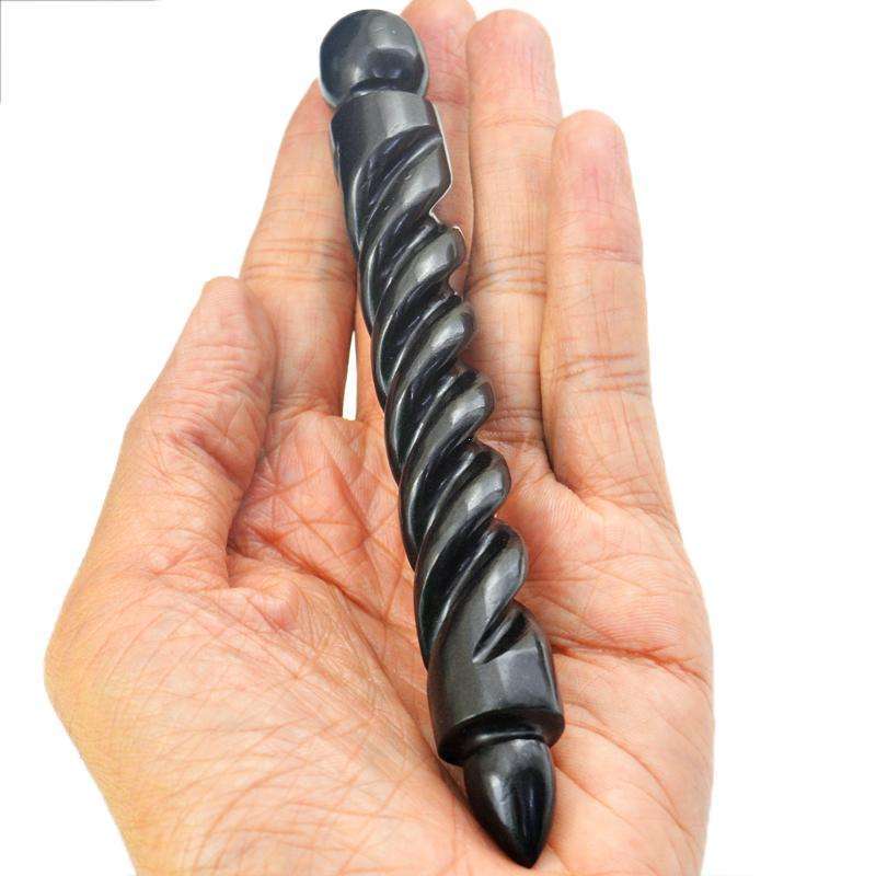 gemsmore:Amazing Black Spinel Hand Carved Healing Point