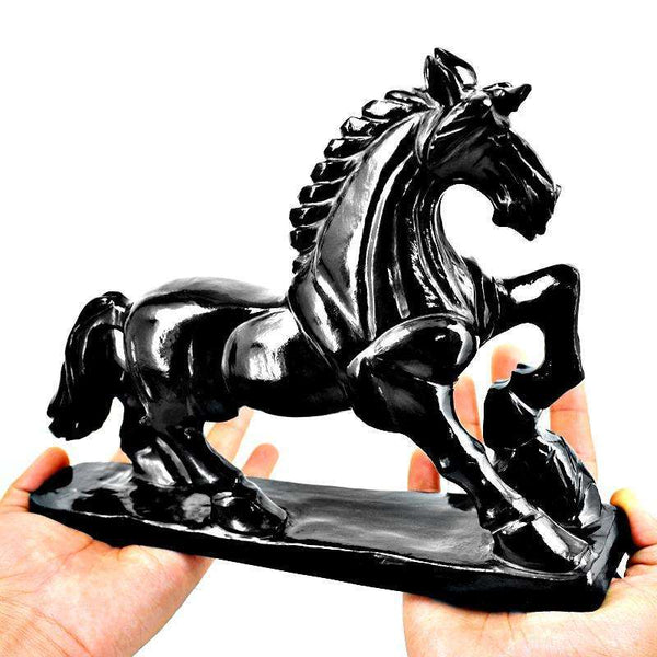 gemsmore:Amazing Black Spinel Hand Carved Horse Statue - Genuine