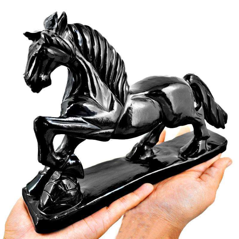 gemsmore:Amazing Black Spinel Hand Carved Horse Statue - Genuine