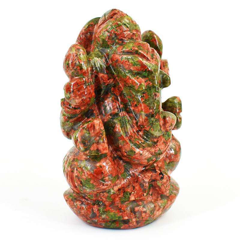 gemsmore:Amazing Blood Green Unakite Hand Carved Genuine Crystal Gemstone Carving Lord Ganesha