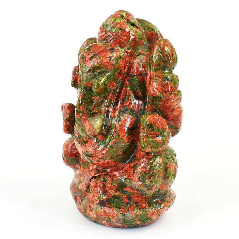 gemsmore:Amazing Blood Green Unakite Hand Carved Genuine Crystal Gemstone Carving Lord Ganesha