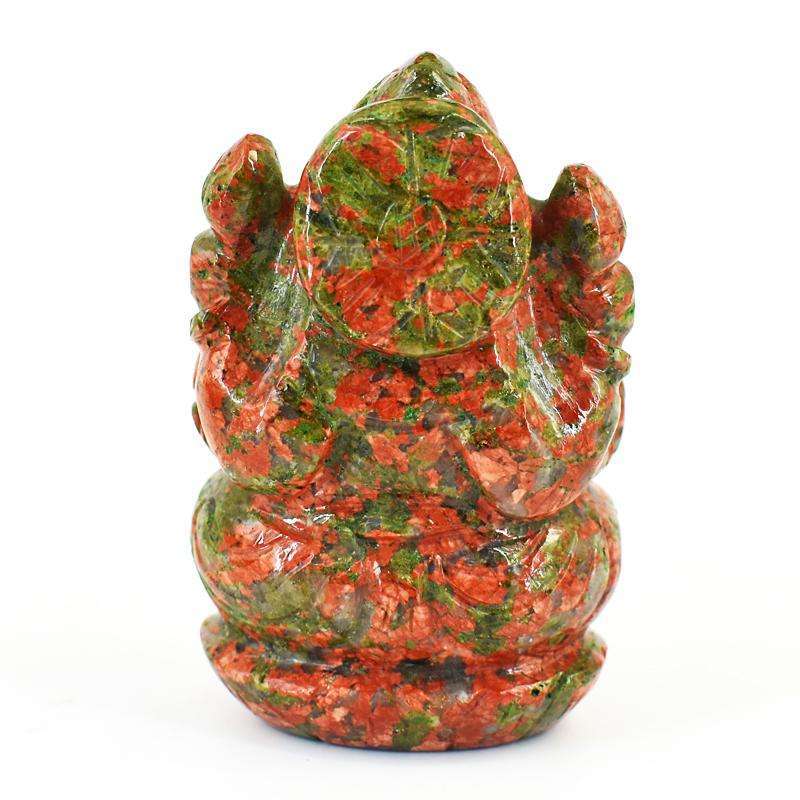 gemsmore:Amazing Blood Green Unakite Hand Carved Genuine Crystal Gemstone Carving Lord Ganesha