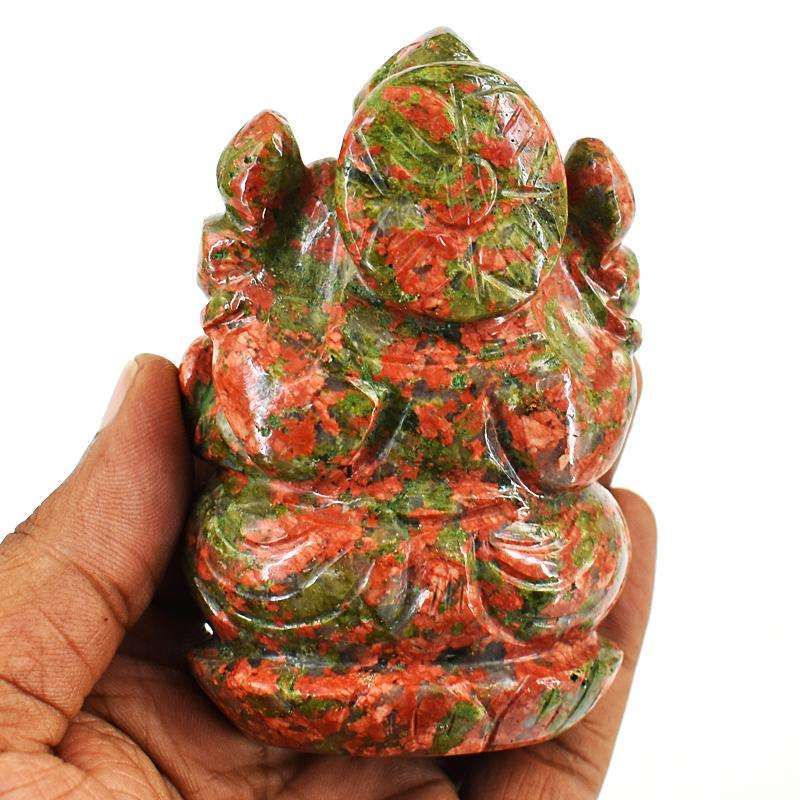 gemsmore:Amazing Blood Green Unakite Hand Carved Genuine Crystal Gemstone Carving Lord Ganesha