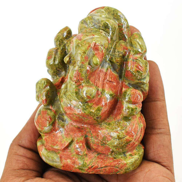 gemsmore:Amazing Blood Green Unakite Hand Carved Genuine Crystal Gemstone Carving Lord Ganesha