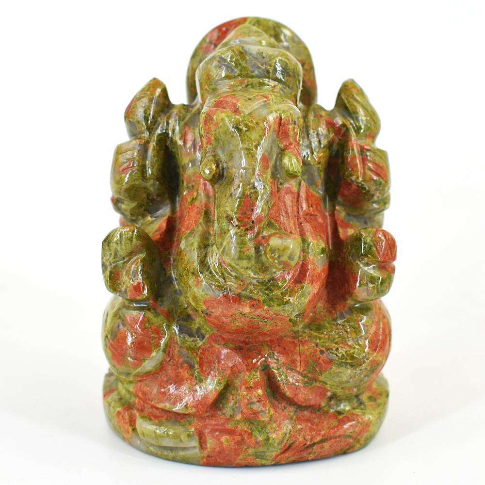 gemsmore:Amazing Blood Green Unakite Hand Carved Genuine Crystal Gemstone Carving Lord Ganesha