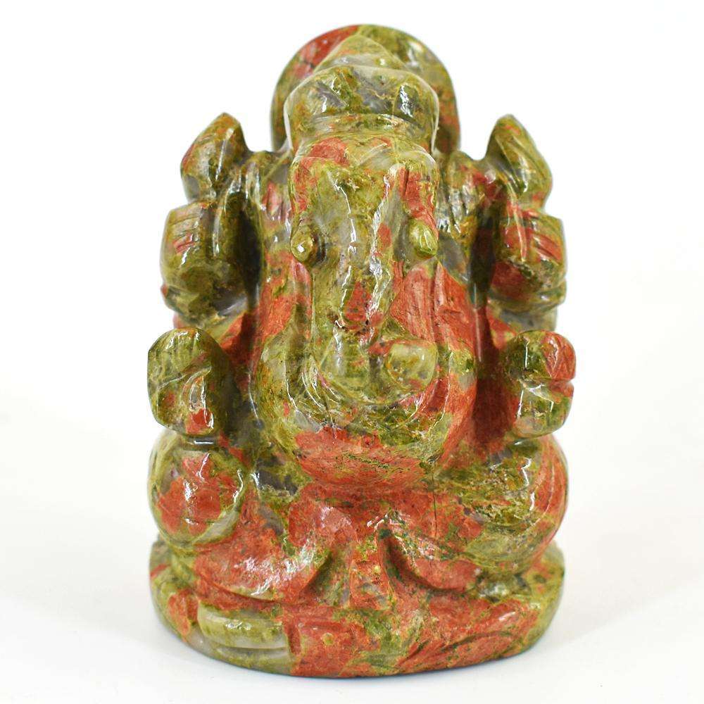 gemsmore:Amazing Blood Green Unakite Hand Carved Genuine Crystal Gemstone Carving Lord Ganesha