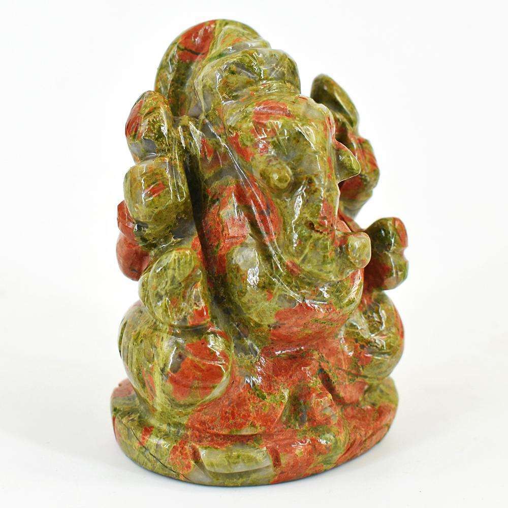 gemsmore:Amazing Blood Green Unakite Hand Carved Genuine Crystal Gemstone Carving Lord Ganesha