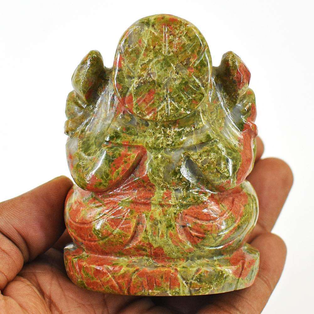 gemsmore:Amazing Blood Green Unakite Hand Carved Genuine Crystal Gemstone Carving Lord Ganesha