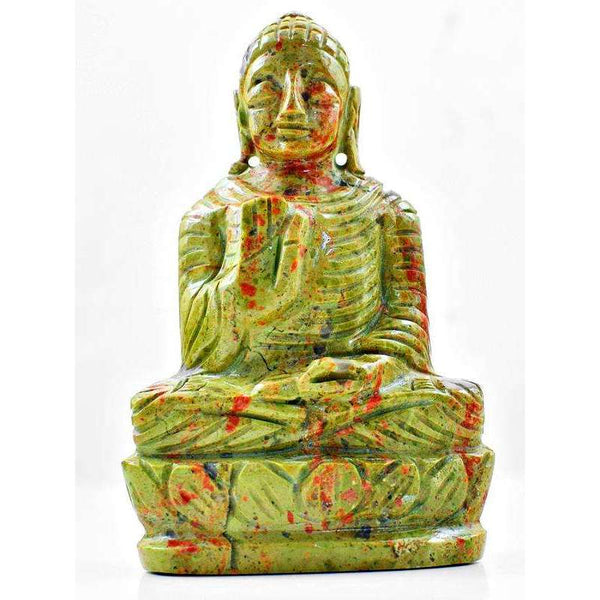 gemsmore:Amazing Blood Green Unakite Lord Buddha Idol Statute