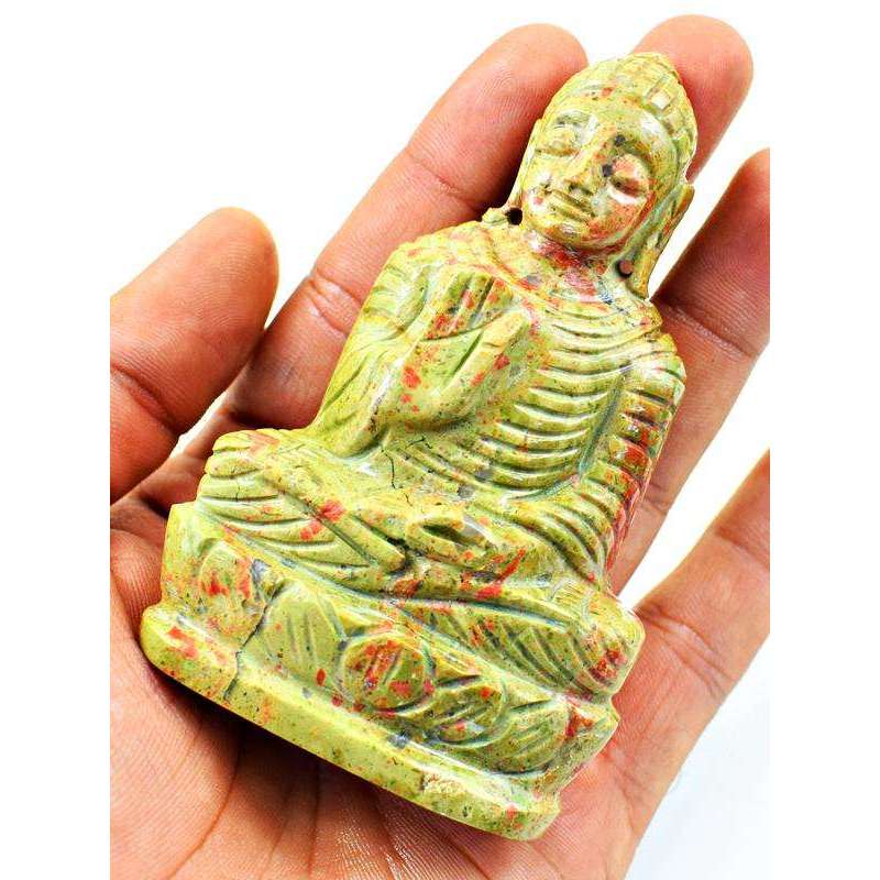 gemsmore:Amazing Blood Green Unakite Lord Buddha Idol Statute