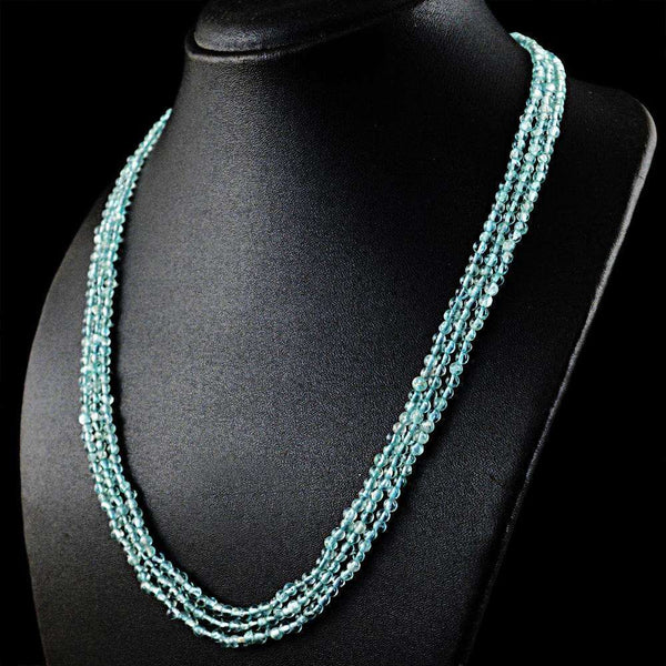 gemsmore:Amazing Blue Aquamarine Necklace Natural 3 Strand Round Shape Beads