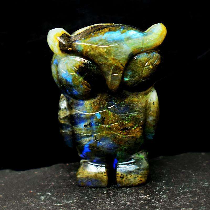 gemsmore:Amazing Blue Flash Labardorite Carved Owl