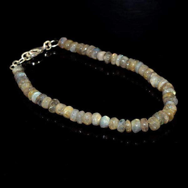 gemsmore:Amazing Blue Flash Labradorite Beads Bracelet Natural Round Shape