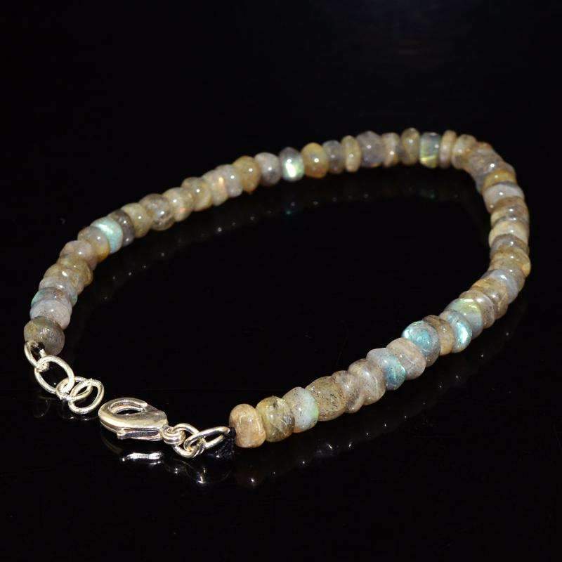 gemsmore:Amazing Blue Flash Labradorite Beads Bracelet Natural Round Shape