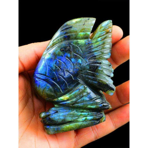 gemsmore:Amazing Blue Flash Labradorite Carved Fish