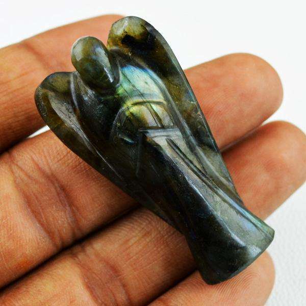 gemsmore:Amazing Blue Flash Labradorite Carved Healing Angel Gemstone