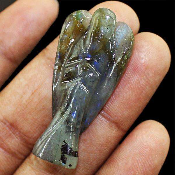 gemsmore:Amazing Blue Flash Labradorite Carved Healing Angel Gemstone