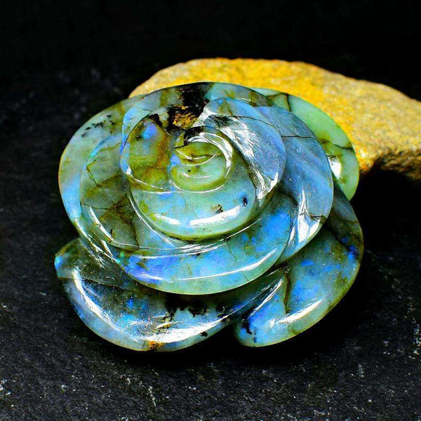 gemsmore:Amazing Blue Flash Labradorite Carved Rose