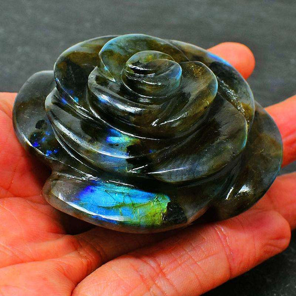 gemsmore:Amazing Blue Flash Labradorite Carved Rose