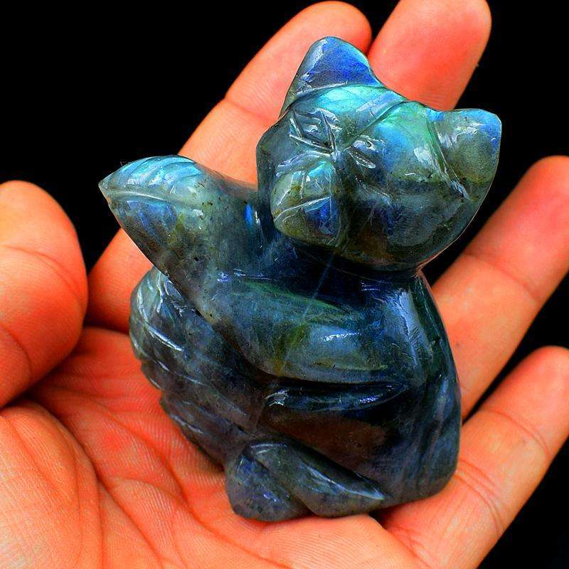 gemsmore:Amazing Blue Flash Labradorite Cat - Hand Carved