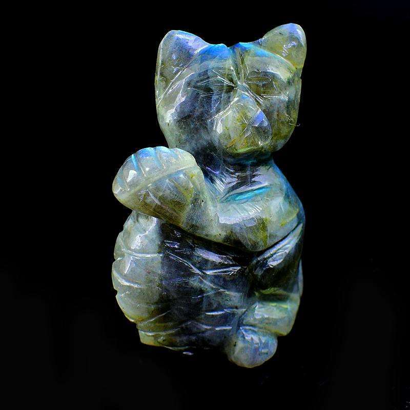 gemsmore:Amazing Blue Flash Labradorite Cat - Hand Carved