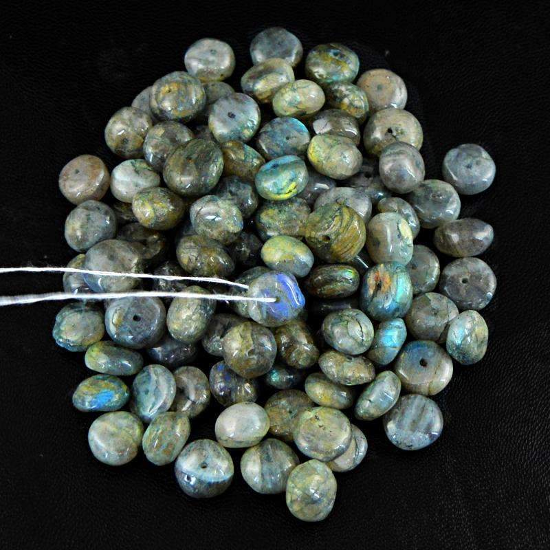 gemsmore:Amazing Blue Flash Labradorite Drilled Beads Lot Natural Round Shape