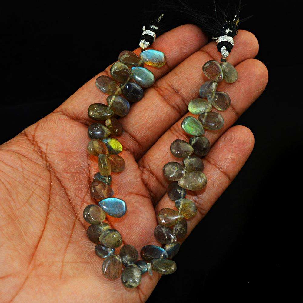 gemsmore:Amazing Blue Flash Labradorite Drilled Beads Strand - Natural Pear Shape