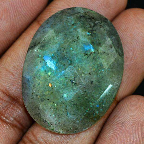 gemsmore:Amazing Blue Flash Labradorite Faceted  Oval Shape Loose Gemstone